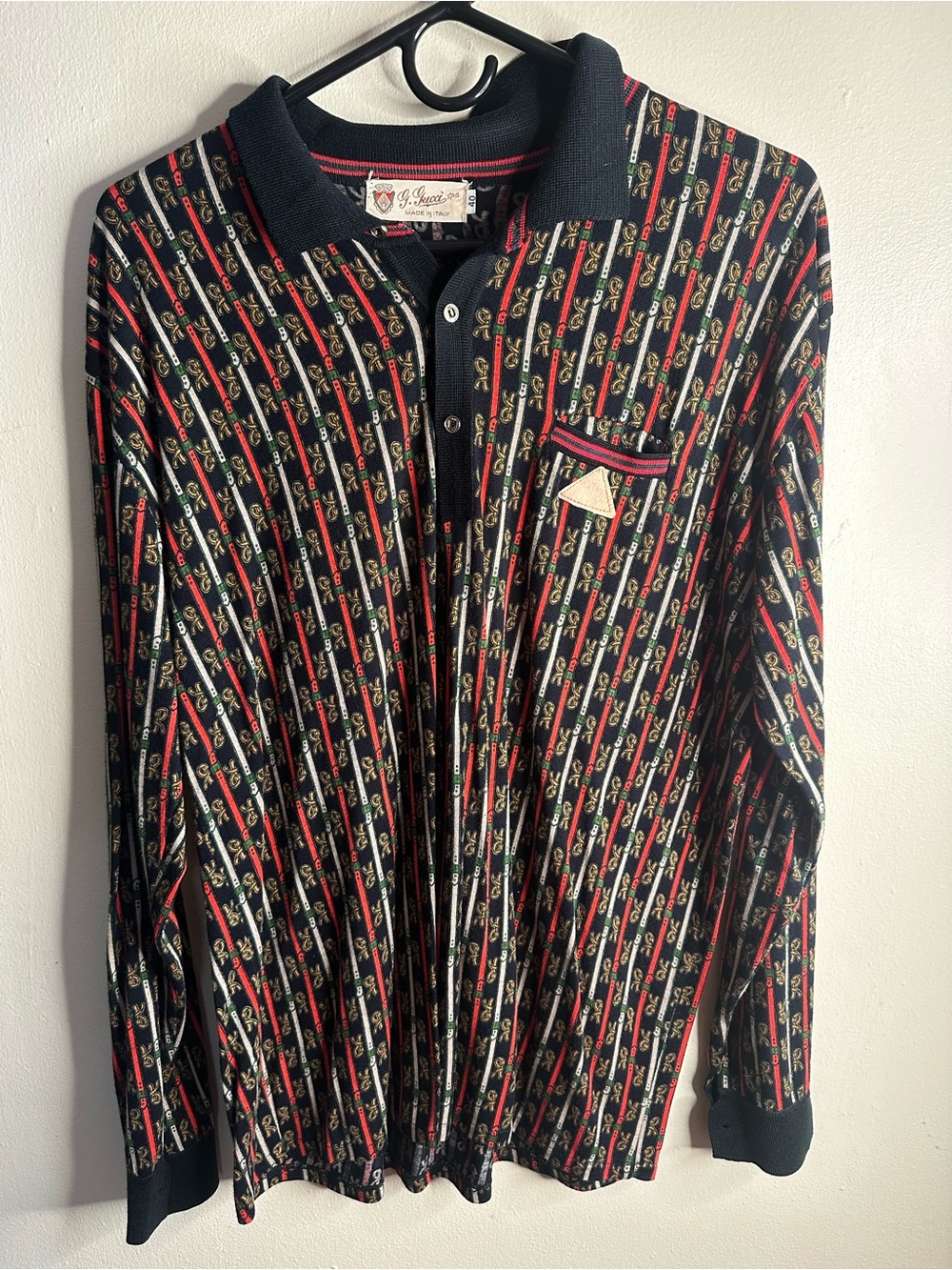 G. Gucci S.p.A.
 Black Patterned Long-Sleeve Polo Shirt